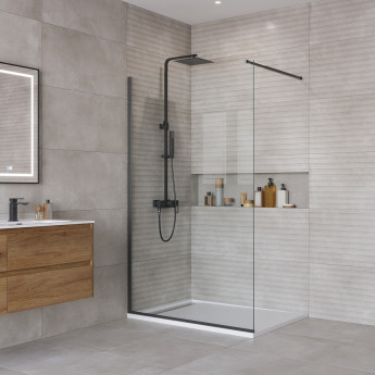 Душевая перегородка BELBAGNO KRAFT-L-1-110-C-NERO с односторонним входом, стекло прозрачное, профиль чёрный, 1100x1950 мм